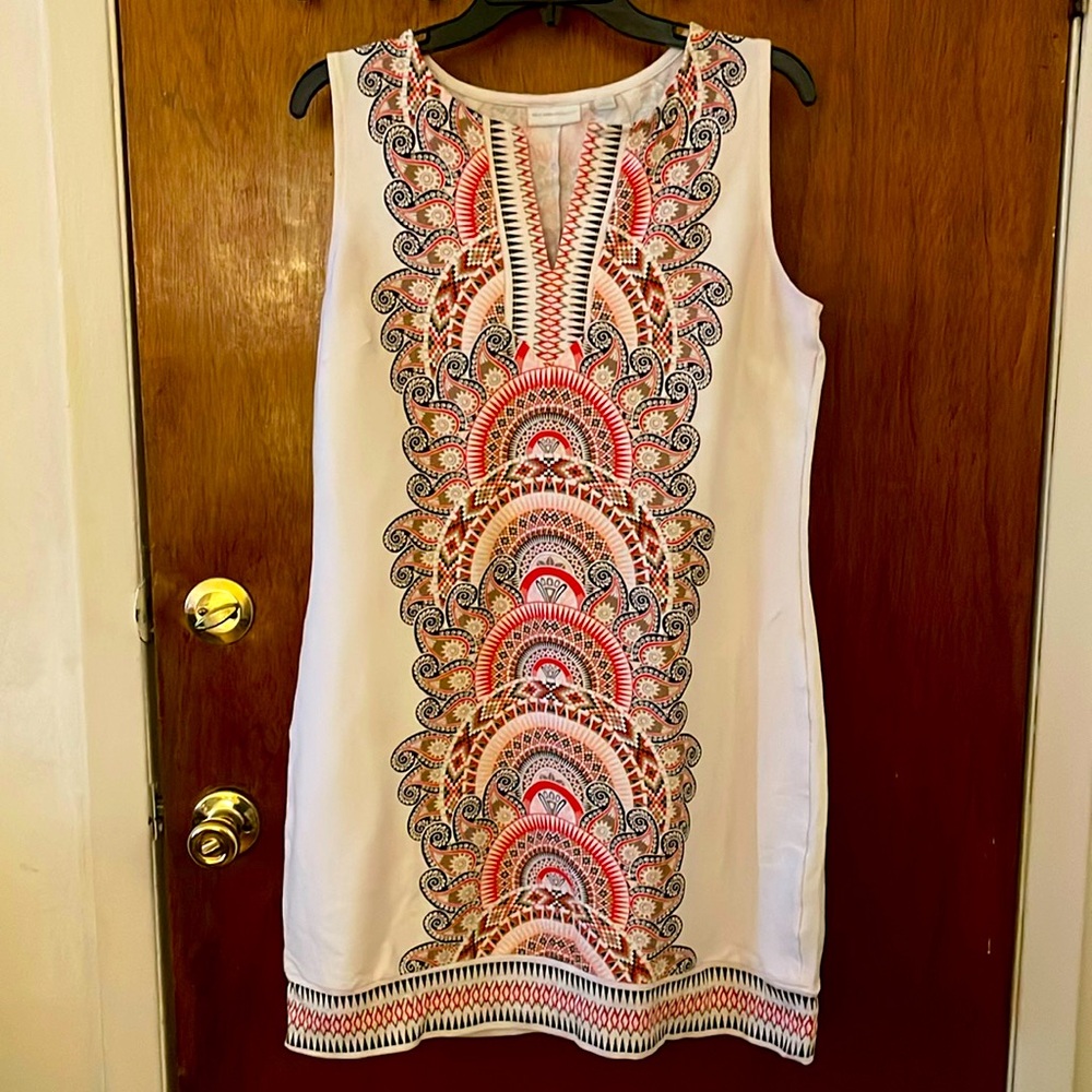 New York & Company Cream and Red Sheath Mini Dress